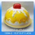 2016 New design icecream ceramic bread plate with lid,butter dish